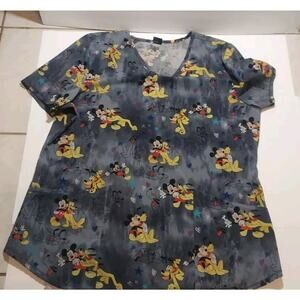 Women’s DISNEY Mickey Mouse Pluto Gray Scrub Top Size Large